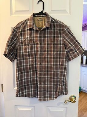Outdoor Life Men's Brown Plaid Short-Sleeve Button-Up Shirt Size Medium